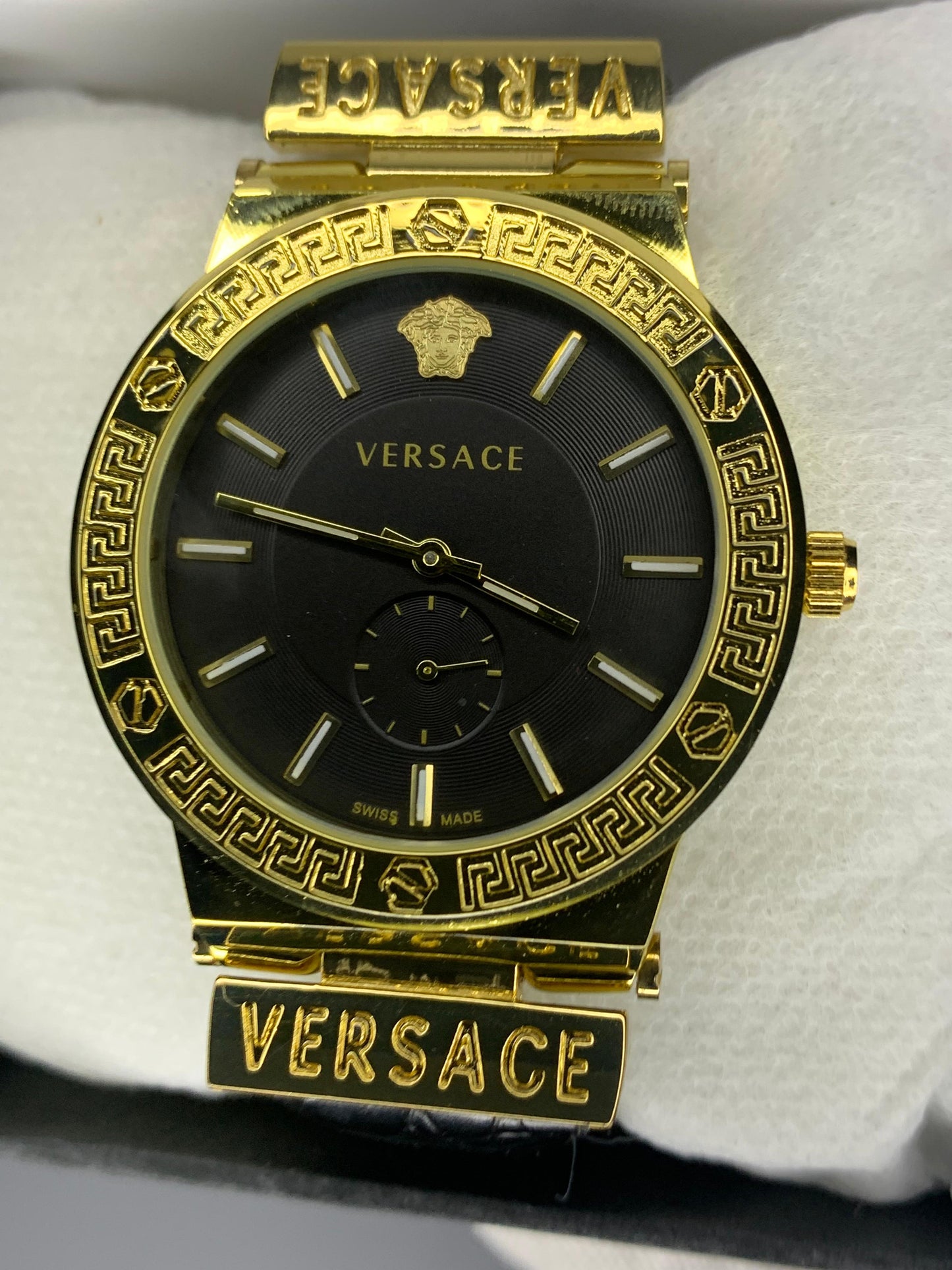 VERSACE WHITE DIAL & GOLD BROWN LEATHER WATCH