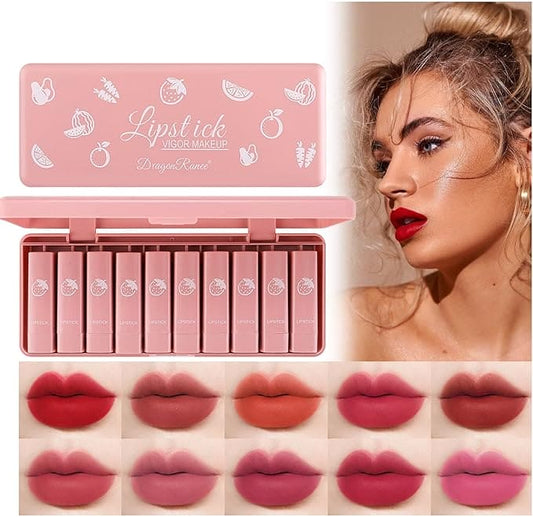 Set Of 10 Dragon Ranee Lipstick Set, Mini Matte Lipstick Set